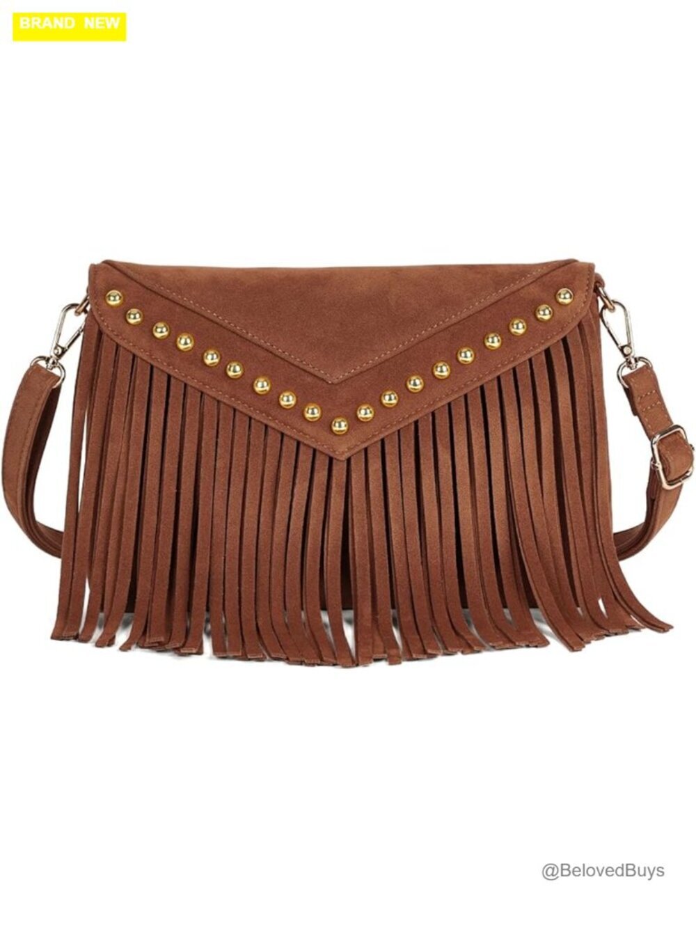 Fringe Hobo Crossbody Bag in Faux Suede with Tassels and Adjustable Strap